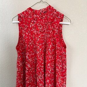 Ann Taylor Red Floral Sleeveless Blouse